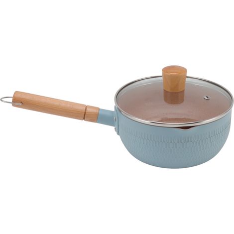 Casserole multifonctionnelle en alliage d'aluminium antiadhésif avec poignée en bois, compatible avec les plaques à induction et à gaz (bleue). (1/5)