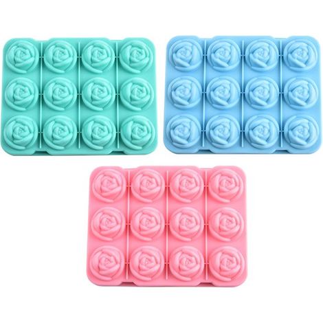 Bandeja de silicona para cubitos de hielo con forma de rosa, 3 piezas, con embudo 12 rosas, aptas para alimentos y fáciles de desmoldar. (1/5)
