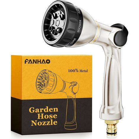 100% Metal Garden Spray Gun, High Pressure Spray Gun with 8 Spray Modes, On/Off Valve to Adjust with Thumb for Lawns, Cars and Animals (1/5)