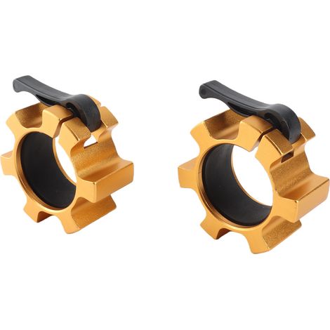 Lot de 2 colliers de serrage pour haltères de 50 mm, en alliage d'aluminium, à dégagement rapide, couleur or, pour musculation et fitness. (1/5)