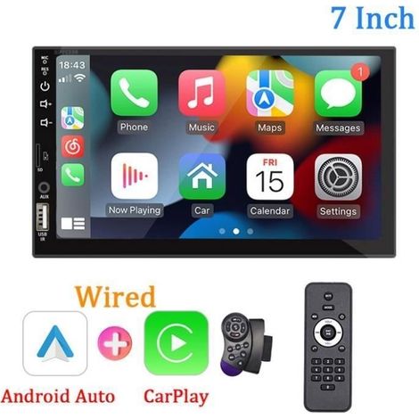 Autoradio 7'" Lecteur multimédia Carplay Android - Écran tactile HD - Bluetooth 2.0 - Double-Din (1/4)