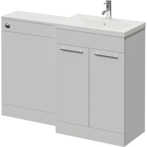 Napoli 390 Cento Gloss Grey Pearl 1200mm 2 Door Vanity Unit Toilet Suite with Glide Basin - 1200mm - Chrome 160mm HandleWithout Kingston Toilet Pan