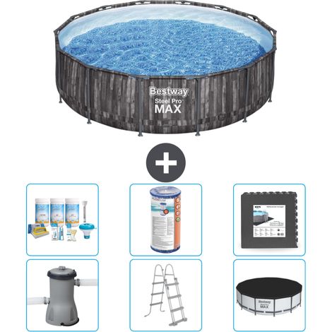 Piscine Bestway ronde Steel Pro MAX - Impression bois - 427 x 107 cm - Comprend des Accessoires CB31 (1/4)