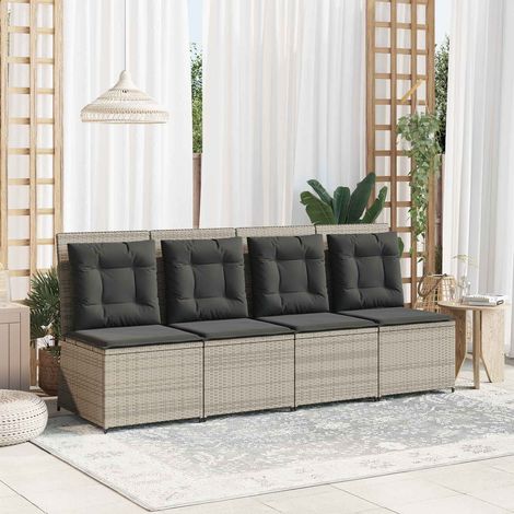 Garten-Sofa mit Kissen Hellgrau Poly-Rattan
