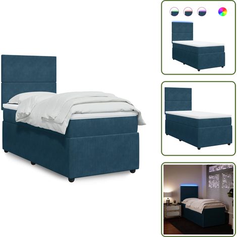 Letto con luci LED - vidaXL Giroletto a Molle con Materasso Blu 90x200 cm in Velluto - Materasso morbido