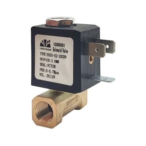 Électrovanne d'eau en laiton 12 V CC normalement fermée 2 voies 0,3 cm 7 bars pour cafetières, chauffage à gaz, équipement de stérilisation pour appareils médicaux, machine à boissons, etc (1/5)