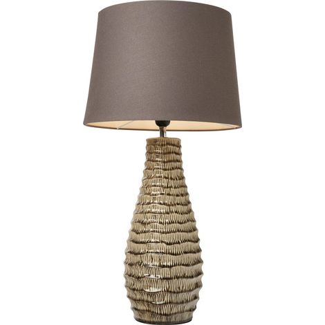 Visconte Matera Large Ceramic Natural Table Lamp With Grey Tapered Fabric Shade (1/5)
