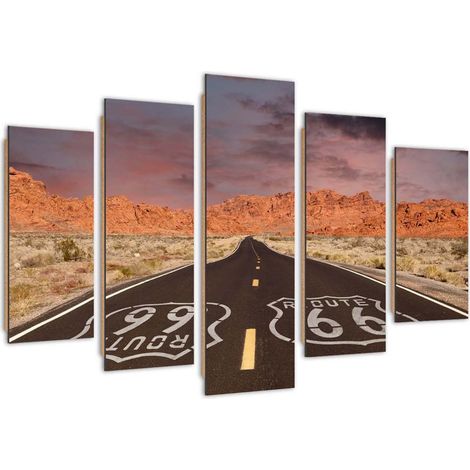 Quadro deco panel 5 parti, Strada Route 66 - 200x100 (1/5)