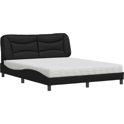 Lit double  Lit adulte  Lit avec matelas Hvar noir 160x200 cm similicuir (1/5)
