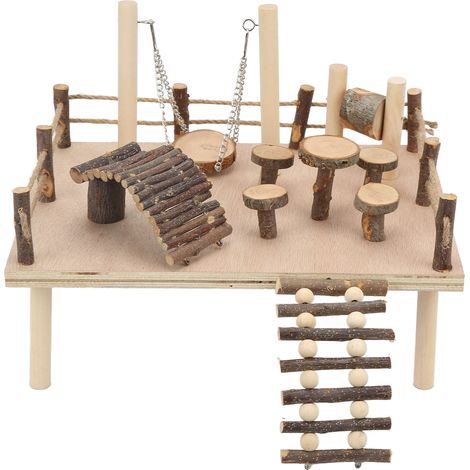 Système d'escalade en bois naturel pour hamsters, aire de jeux en bois pour petits animaux de compagnie (1/5)