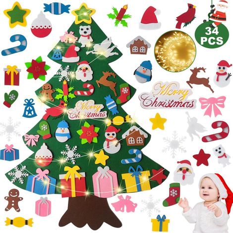 DIY Filz Weihnachtsbaum Set mit LED Lichterkette für Kinder (1/4)