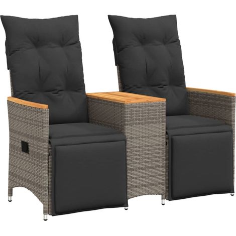 Maison Exclusive - Gartensofa 2-Sitzer Verstellbar mit Tisch Grau