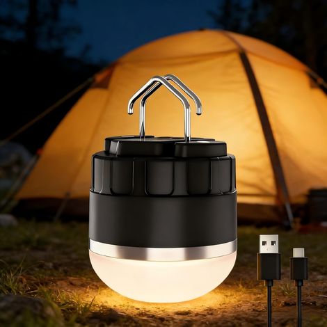 Rechargeable 1000LM LED portable camping lantern with 4 lighting modes, magnetic base, IPX5 waterproof for camping, hiking, and emergency use during hurricanes and power outages. (1/5)