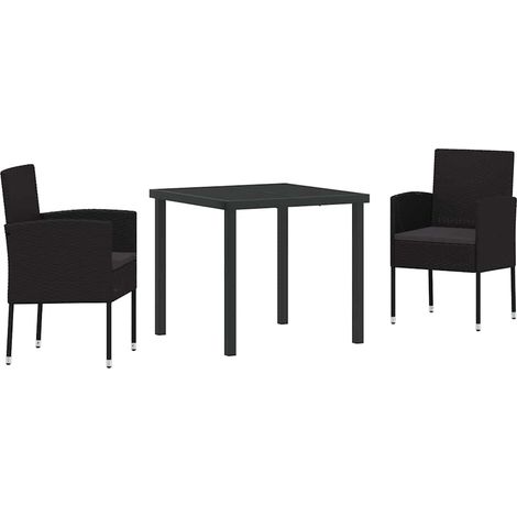 Garden Dining Set with Cushion 3 pcs Black Poly Rattan vidaXL (1/5)