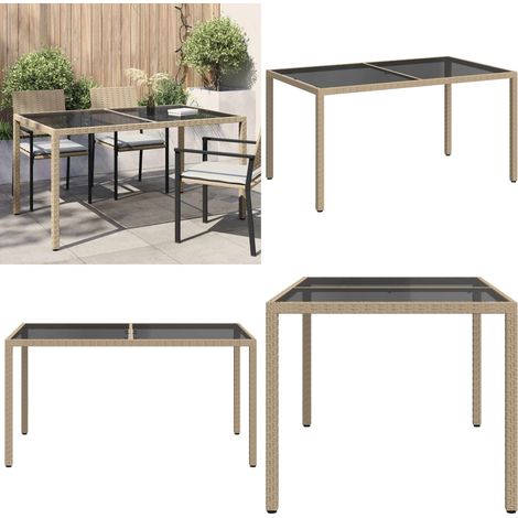 Tavolo Giardino 150x90x75cm Vetro Temperato Polyrattan Beige - Polyrattan - Vetro temperato