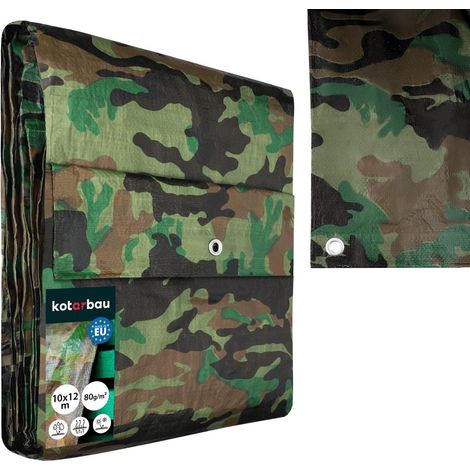 KOTARBAU® Bâche de Protection Extérieur - Polyéthylène - 10 x 12 m - Camouflage - 80 g/m² - Bâche Anti UV - Bache Remorque - Bache Impermeable Exterieu (1/5)