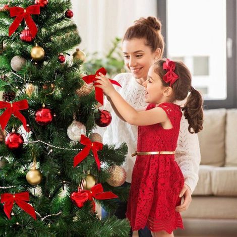 Lot De 24 Nœuds En Velours Rouge Pour Décoration De Noël, 9 Cm, Adaptés À Sapin, Couronne, Guirlande Et Décoration De Fête (1/4)