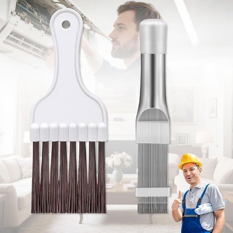 2 Pièces Brosse Nettoyante Pour Climatiseurs Et Sèche, Rectificateur Ailette Radiateur, Peigne Lamelles Pour Climatisation, Nettoyeur d'Ailettes En Acier Inoxydable, Peigne à Ailettes Ac (1/5)