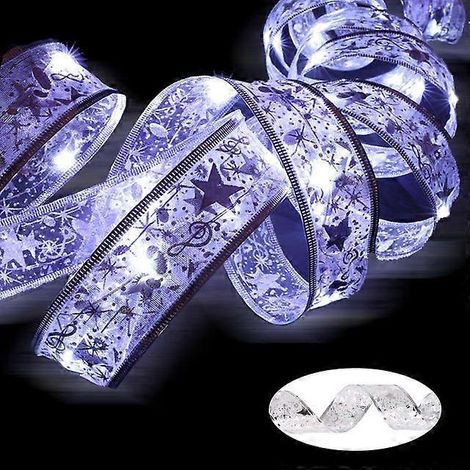 Guirlande lumineuse ruban féerique pour décoration de Noël, ornements pour sapin de Noël, guirlande lumineuse pour la maison, guirlande lumineuse de Noël, Navidad Natal, Nouvel An, argent et blanc, 10 (1/5)