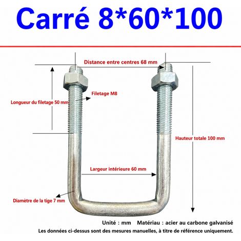 Collier carré à boulon d’angle M8 8x60x100 mm acier carbone galvanisé 60 100 50 299 g – Livraison gratuite