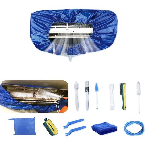 Kit de nettoyage en profondeur pour le nettoyage de climatiseur, sac de nettoyage de climatiseur avec tuyau d'eau (13 pièces, grand, bleu foncé) (1/5)