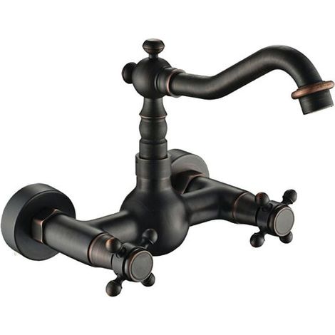 Antique Style Kitchen Mixer Tap Wall Mounted Antique Brass (Black) MUMU