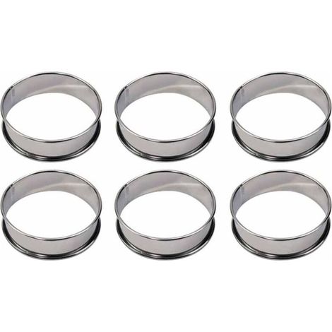 Lot de 6 Moules à Tartelettes Ronds 8 cm en Acier Inoxydable, Cercles à Pâtisserie pour Quiches, Flans, Gâteaux et Crêpes, Accessoires de Cuisine Durables (1/5)
