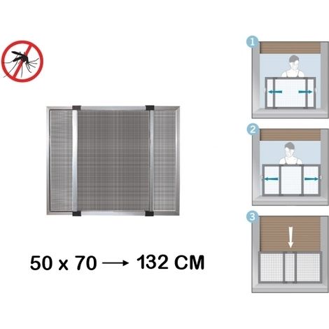 Zanzariera estensibile in alluminio con telaio per porte/finestre con tapparella 50x70/132 cm