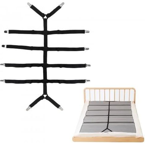 Sujeta sábanas ajustable, sujeta sábanas elástico con clips metálicos, sujeta sábanas ajustables para todo tipo de camas y colchones (negro) (1/5)