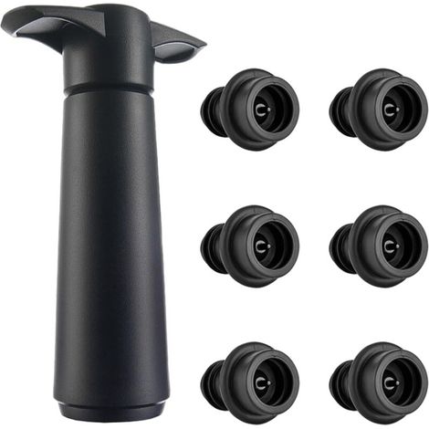 Pompe À Vin - Pompe Sous Vide Pour Bouteille De Vin - Compatible Tous Cépages Rouges Et Blancs - 1 Unité Pompe + 6 Bouchons En Silicone (1/5)
