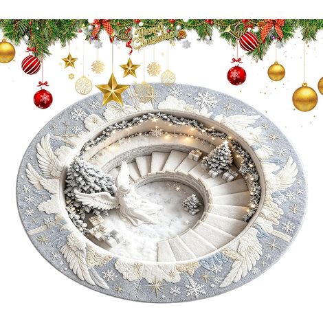 CCYKXA Runder Teppich mit Weihnachtsmotiv, 1 Meter, optische Täuschung, rutschfest, hübscher Teppich, dekorativer Bodenbelag für Zuhause, Landhaus, Eingangsbereich, Schlafzimmer (1/5)