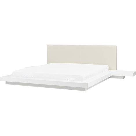 Cama de agua de madera blanca 180 x 200 cm marco de madera de perfil bajo con colchón dormitorio estilo japonés Zen (1/5)