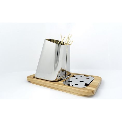 Gran Sasso Plus porte-brochettes en acier inoxydable poli base en bois de hêtre Lisa - Maxi (1/5)