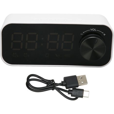 Réveil Bluetooth avec Radio, Affichage LED Numérique, Subwoofer et Design Miroir Mini pour Chambre - Blanc (1/5)