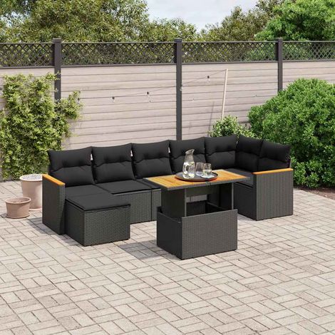 vidaXL Salon de jardin 8 pcs avec coussins noir résine tressée (1/3)