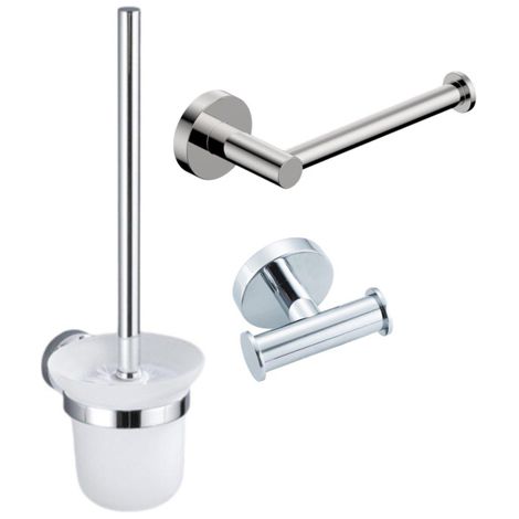 Fortifura Calvi Ensemble WC 3 pièces - porte-rouleau sans abattant - brosse WC - patère double ronde - Chrome (1/5)