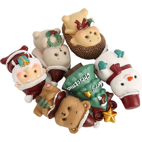 Paysage miniature de Noël, Père Noël mignon de dessin animé, sapin de Noël, décorations d'animaux, ornements, cadeaux (1/5)