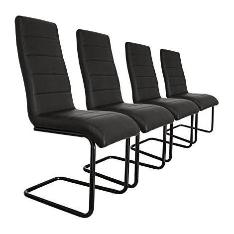 Conjunto de 4 sillas de comedor en Piel sintética Patas negras S9 – Dimensiones: 44x57x103cm (Patas Negro) (1/5)