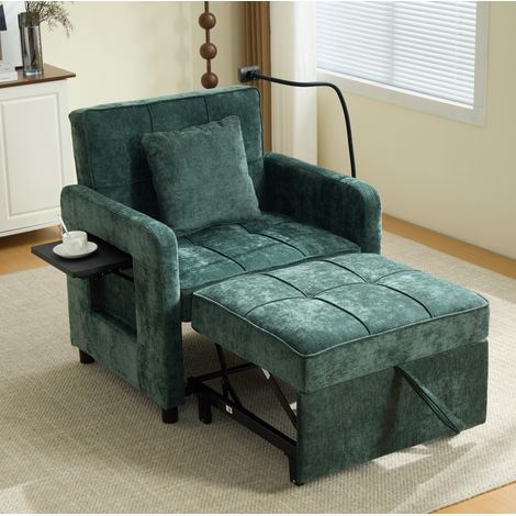 Fauteuil lit convertible 167 cm chenille vert rangement OKMYHOME (1/5)