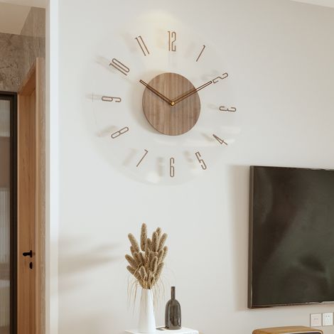 Eine runde Wanduhr mit 35 cm Durchmesser, Holzoptik und geräuschlosem, nicht tickenden Betrieb. (1/5)