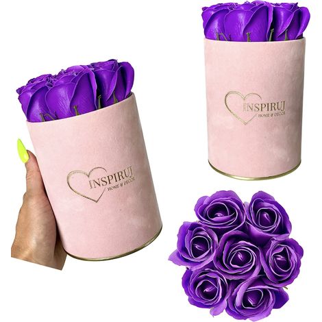 Flowerbox Inspiruj - Scatola rosa con rose di sapone - n. 4 Viola scuro (1/5)