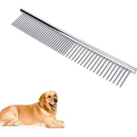 Peigne de Toilettage, Peigne pour Chien en Acier Inoxydable, Peigne pour Animaux Domestiques pour Chiens à Poils Longs Barber Outils de Toilettage- (1/4)