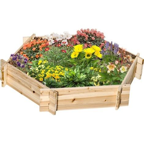 Potager surélevé hexagonal, jardinière à monter soi-même, bac à plantes en bois pour jardin ou balcon, finition naturelle, 100 x 92 x 16 cm (1/5)