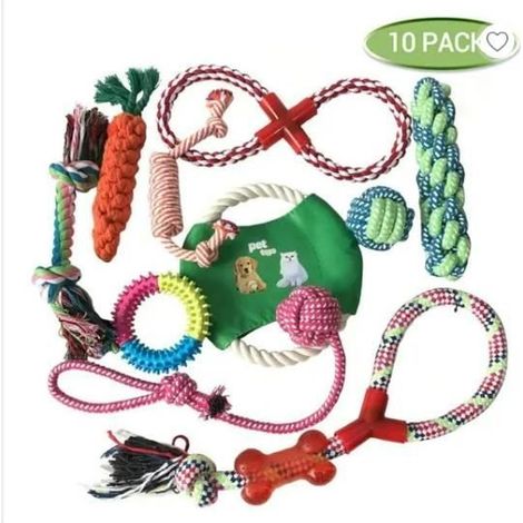Jouets pour chien - GOBRO - Lot de 10 - 100 % coton - Durable - Indestructible (1/4)