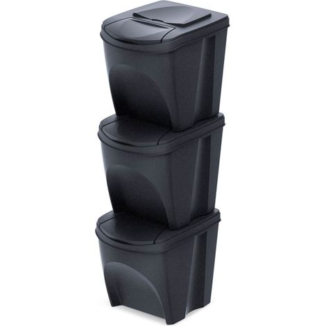 Setde 3 bidoni dede KEDEN SORTIBOXde bidone per la raccolta differenziata, antracite ECO, volume 3x25L