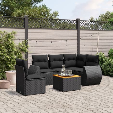 vidaXL Set Divano da Giardino 6 pz con Cuscini Nero in Polyrattan (1/3)