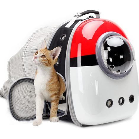 1 Sac à dos pour chat, bulle transparente, panneau extensible, ventilation 9 trous, transport vétérinaire (1/5)
