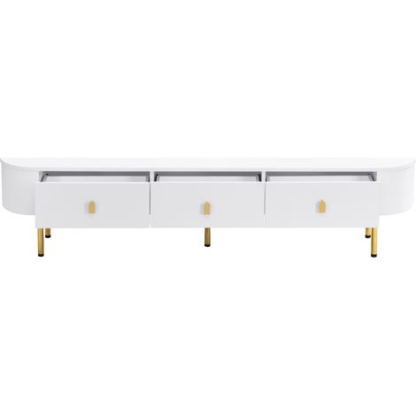 Lowboard TV 174 cm weiß hochglänzend mit 3 Schubladen und goldfarbenen Details, MDF (1/5)