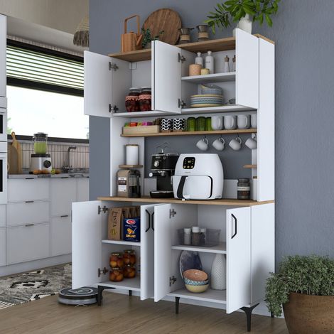Credenza Ceccano, Aparador 7 Estantes, 8 Compartimentos, 8 Puertas, 120x40x184h cm Blanco (1/5)