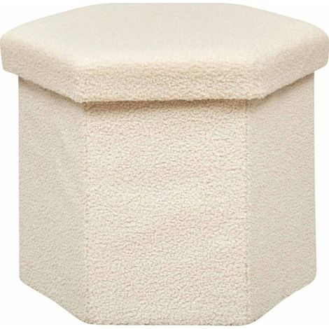 Pouf Coffre Pliable Bouclette "Jaiko" 46cm Ivoire (1/3)